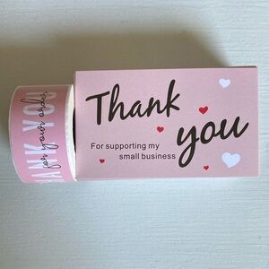 100 Pink Thank You Cards & 100 3” Stickers Bundle